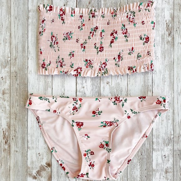 Xhilaration Other - Xhilaration Pink Floral Ruched Strapless Bikini